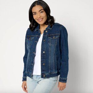Denim & Co. Easy Stretch Puff Sleeve Denim Jacket , Indigo Sz XS a631673